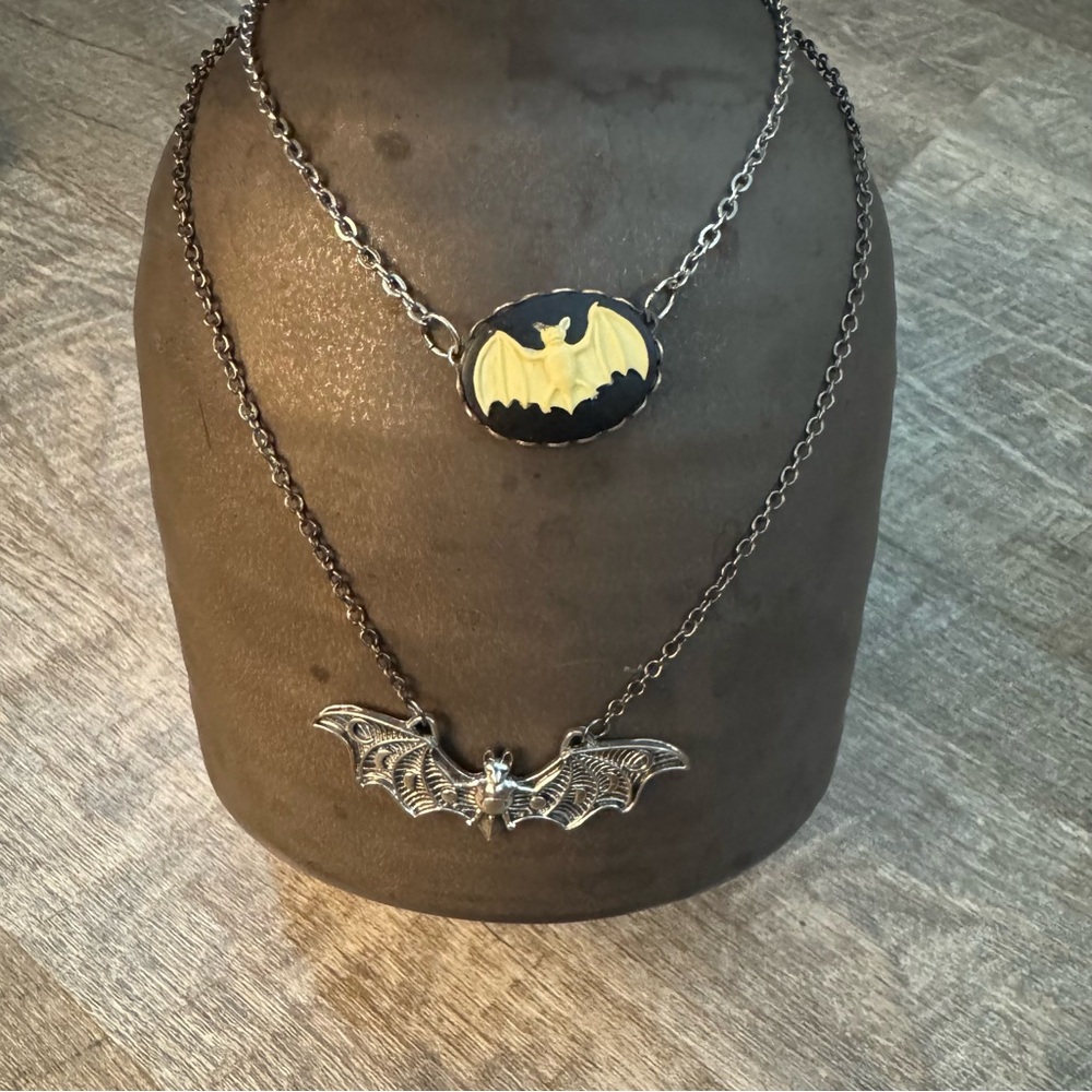 Two Bat Necklaces Goth Spooky Halloween
